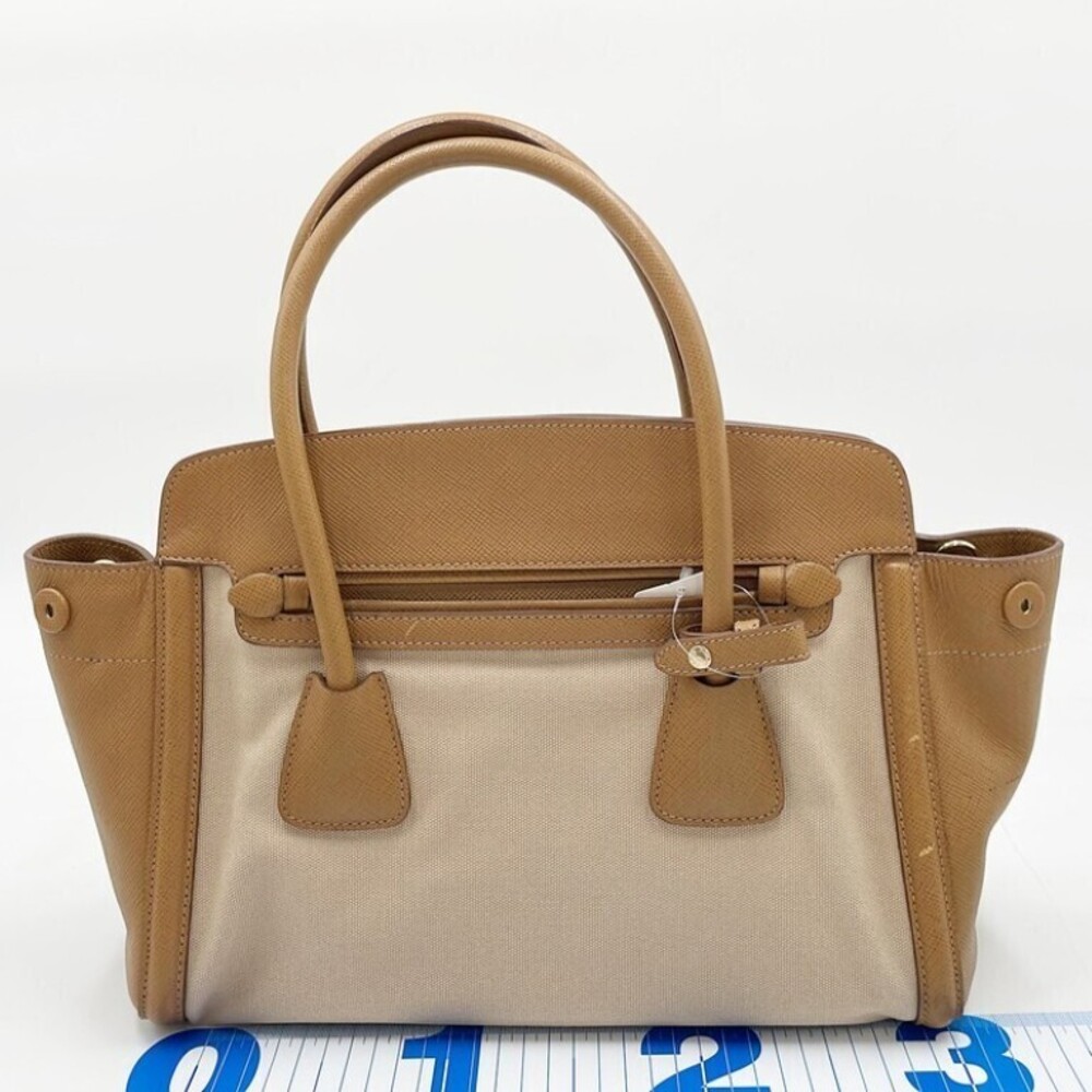 Prada handbag leather canvas beige brown tones accessory - Picture 3 of 10